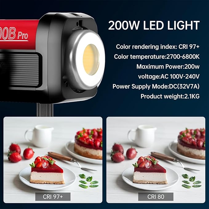 GVM LED Video Light Studio, 200W Studio Light Continuous Lighting Kit for Bluetooth Mesh Network/DMX Control, 45400lux/1m Photography Lighting Kit with Video Recording,12 Lighting Effects