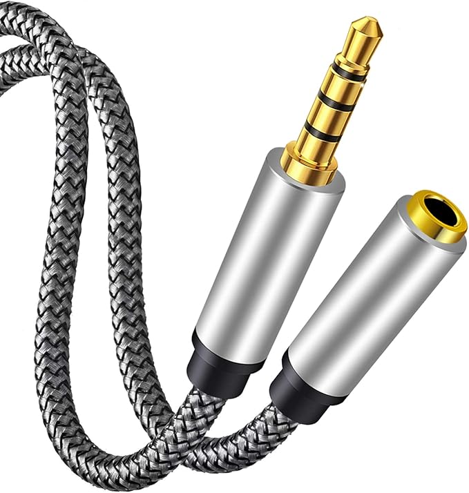 Male to Female Audio Cable 3Ft,Tan QY Male to Female for Phone Headphone Conversion Cord 3.5mm 4 Pole Audio Adapter for Tablet/PC/ PS4 and More (3Ft, Silver)