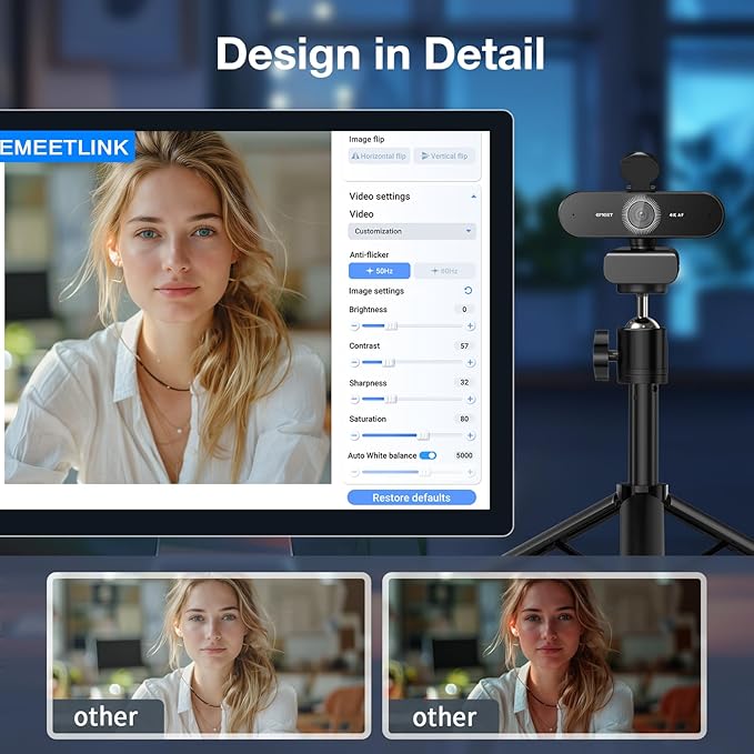 EMEET NOVA 4K Webcam with Tripod - 4K UHD, PDAF Autofocus, Adjustable Heights with 360° Swivel Head, 2 Noise-Cancelling Mics, USB Plug&Play, Privacy Cover, Ideal for Online Meetings&Live Streaming