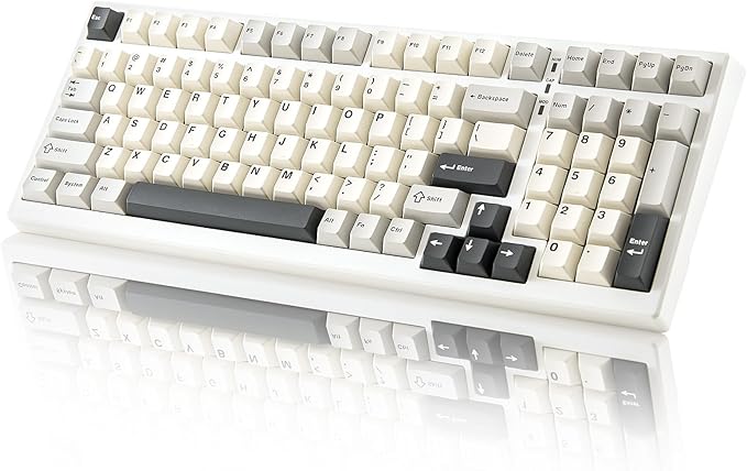 YUNZII YZ98 Gasket Mechanical Keyboard,99 Key Hot Swappable BT5.0/2.4G/USB-C Wireless NKRO 98% 1800 Layout with RGB LED Backlit for Linux/Win/Mac(White, Cocoa Cream V2 Switch)