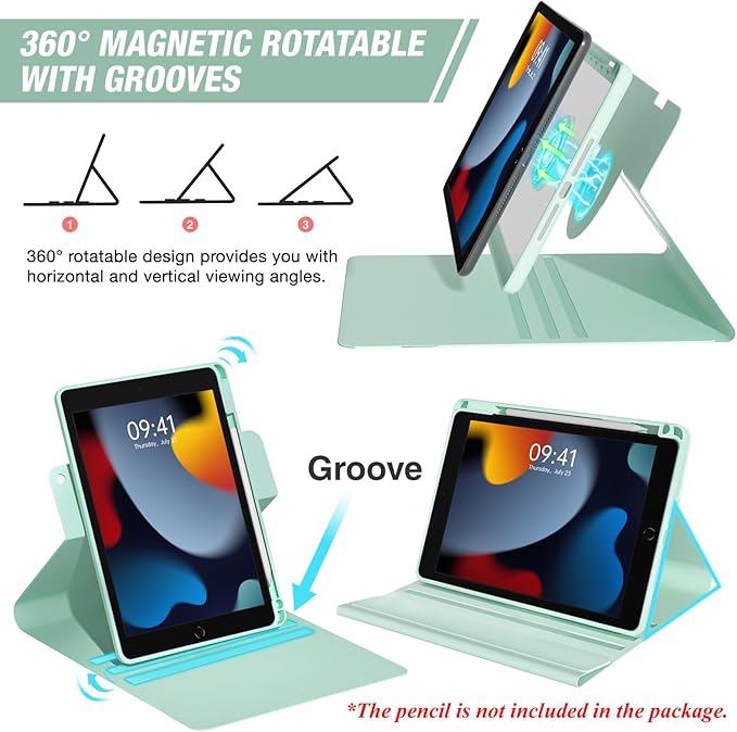 BLUTLOTUS Keyboard Case for iPad 7th/8th/9th Generation 10.2'' 2019/2020/2021, 360° Rotatable Magnetic Keyboard Case with Pencil Holder Groove, 7 Color Backlit Wireless Detachable Keyboard (Sky Blue)