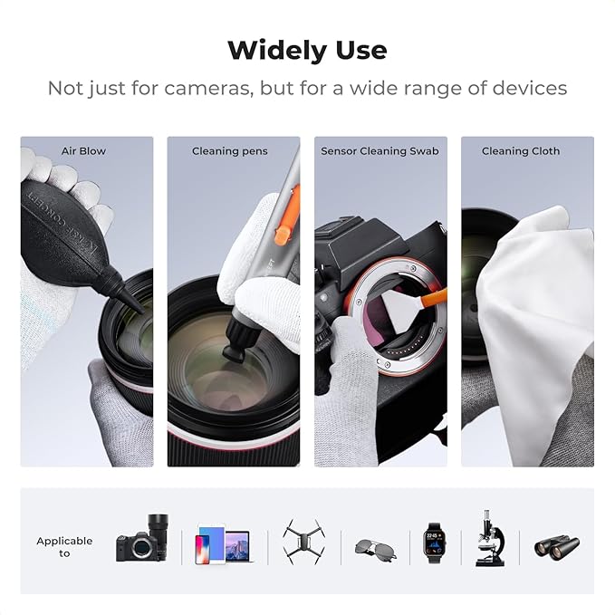 K&F CONCEPT 23 in 1 Camera Lens Cleaning Kit for DSLR Filter with Replaceable Cleaning Pen+Air Blower+Cleaning Liquid+Cleaning Cloth*2+Full-Frame Swab*10+Vacuum Cleaning Cloth*6+Anti-Static Gloves