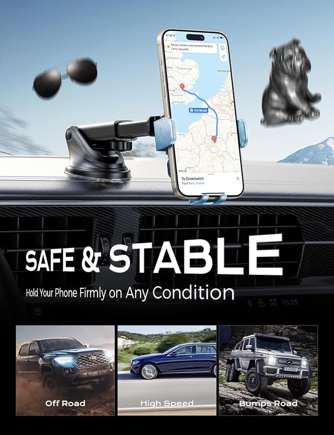 CHGeek Wireless Car Charger, 15W Fast Charging Auto Clamping Car Charger Phone Mount Phone Holder fit for iPhone 15 14 13 12 11 Pro Max Xs, Samsung Galaxy S25 Ultra S24 S23 S22, S21, S20, Cyan