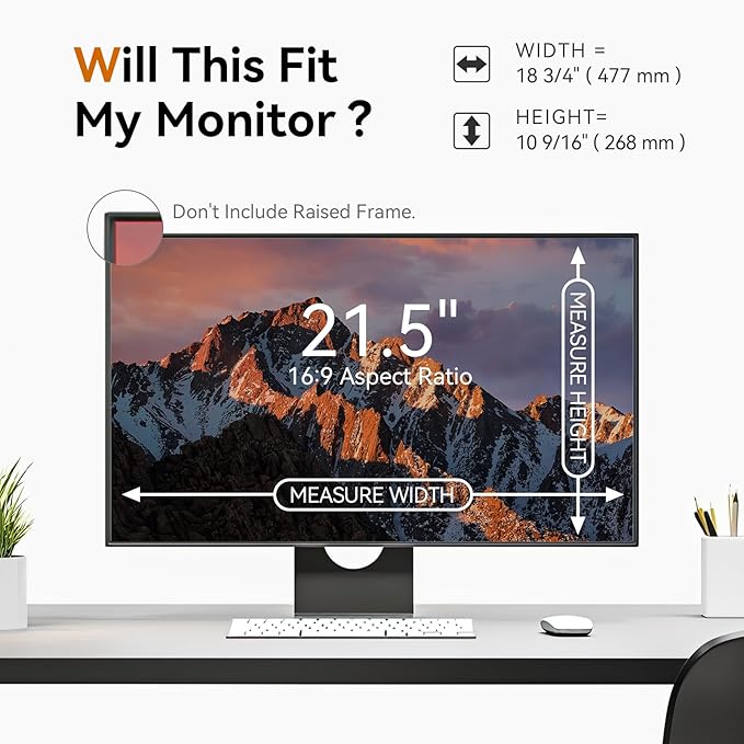 [2 Pack] 21.5 Inch Computer Privacy Screen for 16:9 Aspect Ratio Widescreen Monitor, Eye Protection Anti Glare Blue Light Computer Monitor Privacy Filter, Removable Anti-Scratch 21in Protector