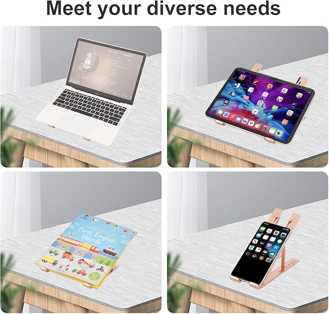 Ergonomic and Foldable Laptop Stand for Desk, Adjustable Riser, Fits All Laptops and Notebooks up to 17,Ultra-Thin,Ventilated Cooling,ABS+Silicone,Gold.