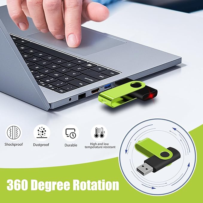 EASTBULLUSB Flash Drive Bulk 4GB 20 Pack with Lanyards USB 2.0 Thumb Drive Bulk Memory Stick Swivel Pen Drive for Storage and Backup 4GB 20 Pack, Green