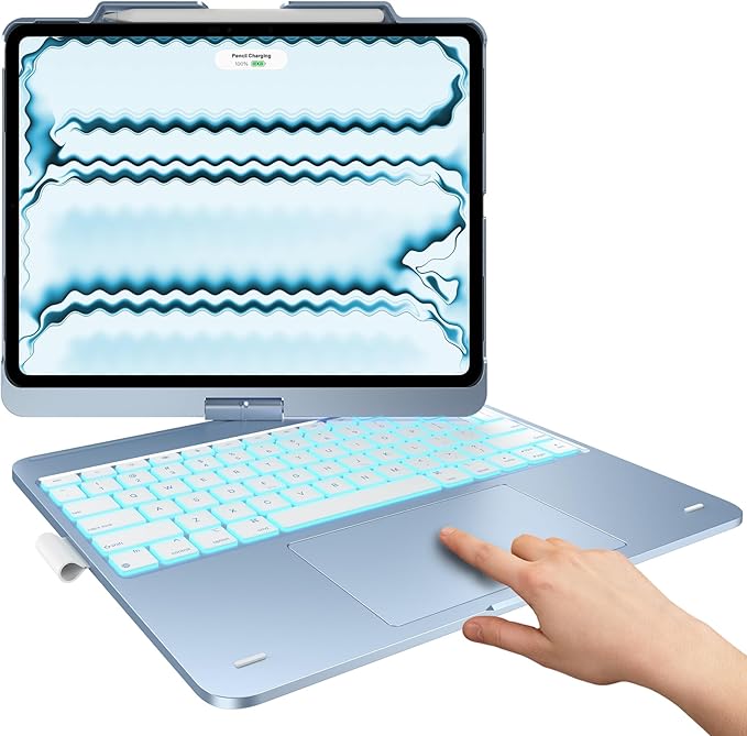 typecase Touch Case with Keyboard for iPad Pro 13-inch(M4, 2024), iPad Air 13-inch(M3, 2025/M2, 2024) & iPad Pro 12.9(6th/5th/4th/3rd Gen), Trackpad, 360° Rotatable, 11-Colors Backlit, Pale Blue