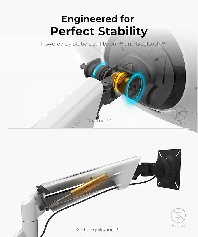 Heavy Duty Monitor Arm Desk Mount for 34 to 49 inch Ultrawide Curved Flat Monitors, Supports 14 to 38 lbs, Smooth Gas Spring Movement, VESA 75x75/100x100, Black, Classic