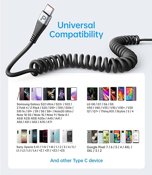 USB C to C 100W 3ft, 2Pack Coiled USB C Charger Cable for Car, Short Type C USBC Fast Charging Cable for iPhone 16/15/Pro/Plus/Pro Max/Samsung Galaxy S23, Compatible All Type C Devices