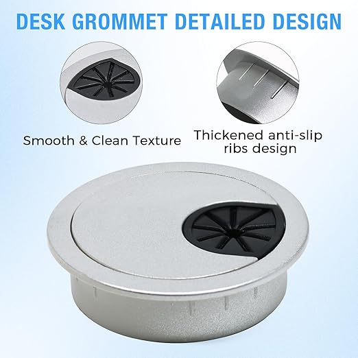 Desk Grommet 3-1/8" (80 mm), Desk Cord Hole Cover, Cable Grommet ABS Plastic, Desk Hole Grommet for Office and Home Table Cable, Detachable Cable Cord Organizer (Silver Sand 4 Pcs)
