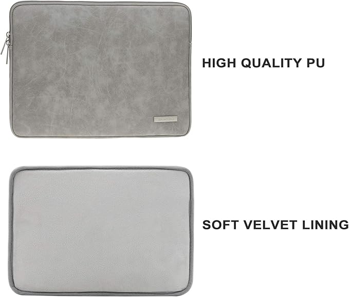 RAINYEAR 13 Inch Laptop Sleeve PU Suede Leather Case Protective Cover Water Resistant Carrying Bag Compatible with 13.3 Notebook Computer Chromebook,14" MacBook M1 M2 M3 M4,13.5 Surface Laptop(Gray)