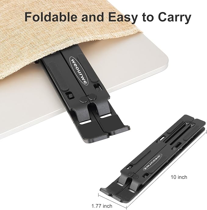 Ergonomic and Foldable Laptop Stand for Desk, Adjustable Riser, Fits All Laptops and Notebooks up to 17,Ultra-Thin,Ventilated Cooling,ABS+Silicone,Black.