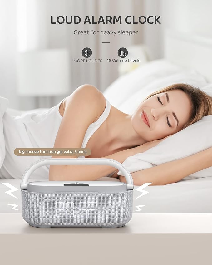 Bluetooth Speaker with Wireless Charger, FM Radio, Dimmable Bedside LED Night Light, Stereo Sound Dual Wireless Speakers, 2500mAh Portable Speaker for Home Decoration, Bedroom, Office, Gift