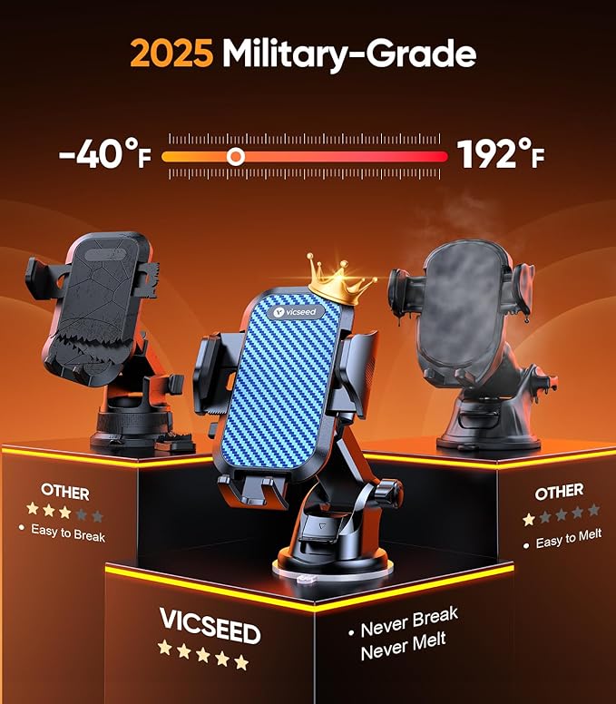 VICSEED Blue Phone Holders for Your Car [Upgraded True Military-Grade Strongest Suction] Cell Phone Mount for Car Dashboard Windshield Vent Truck Boat Stand Adjustable for iPhone Android Smartphones