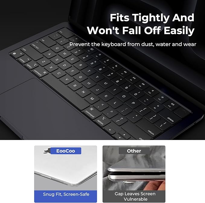 EooCoo Premium Keyboard Cover Skin Ultra Thin Protector Compatible with 2025-2021 MacBook Air 15" 13.6" M4 M3 M2 Chip, MacBook Pro 14" 16" M4 M3 M2 M1 Pro Max Chip, Black