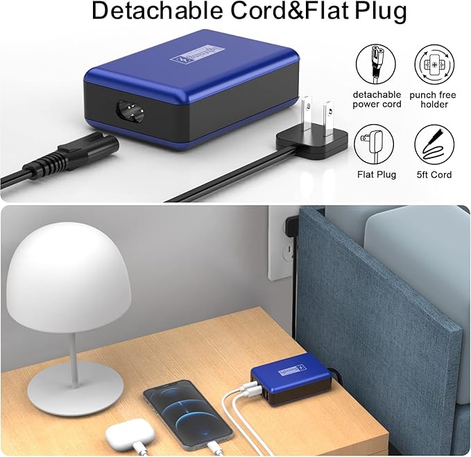 100W USB C Charger, 5 Port USB Tower Charging Hub Fast Charger for iPhone,iPad,MacBook, Super Fast Charging for Samsung, Multi USB Block with Flat Plug, Travel Charger for Multiple Devices, Blue