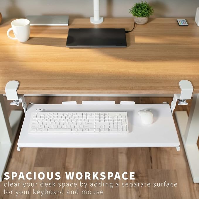 VIVO Large Height Adjustable Under Desk Keyboard Tray, C-clamp Mount System, 27 (33 Including Clamps) x 11 inch Slide-Out Platform Computer Drawer for Typing, White, MOUNT-KB05HW