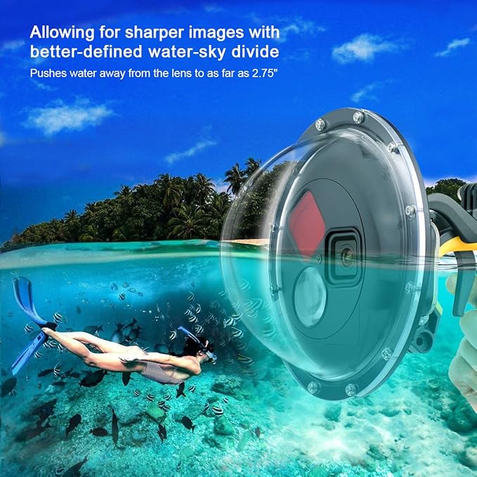 Dome Port for GoPro Hero 8 Black, Dome Port Lens with Waterproof Housing Case, Trigger, Floating Hand Grip, Built-in Switchable Red Filter and 10x Macro Filter