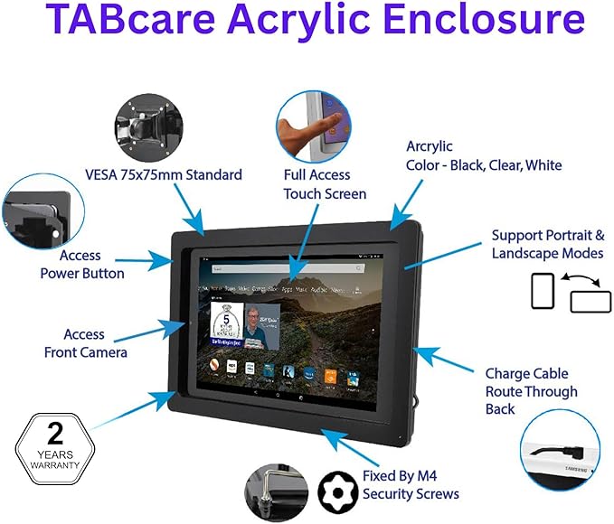 TABcare Anti-Theft Acrylic VESA Enclosure for Apple iPad 10 10.9" 2022, iPad 11" 2025 with Free Wall Mount Kit & 90-Degree Angle USB C Charge Cable (Clear)