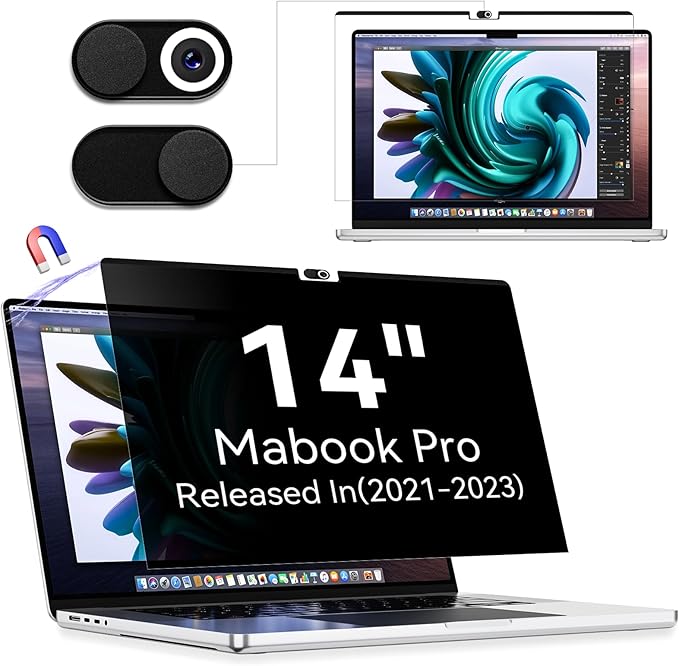 Magnetic Privacy Screen Protector Compatible With MacBook Pro 14 Inch (2021-2024, M1, M2), Removable Anti Spy Blue Light Glare Shield, Laptop Privacy Filter for Mac Pro 14in (A2918/A2992/A2442/A2779)