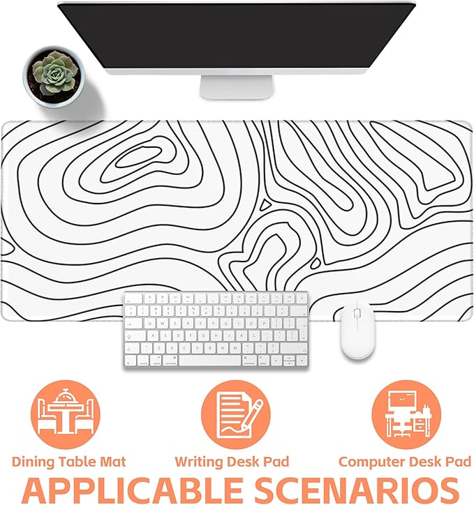 Mouse Pad Large Topographic Contour Map Non-Slip Game Desk Mat with Stitched Edge Laptop Keyboard Desk Pad for Work Home Gaming (35.4 x 15.7 Inches)