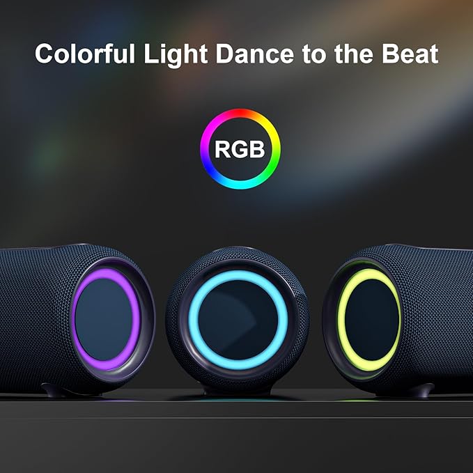 Passau Portable Bluetooth Speakers 40W Peak Loud Stereo Sound, Passive Radiators-Deep Bass, All Day Playtime, Adjustable Strap, BT5.3, IPX5 Wireless Speaker RGB Lights for Indoor Outdoor-Blue