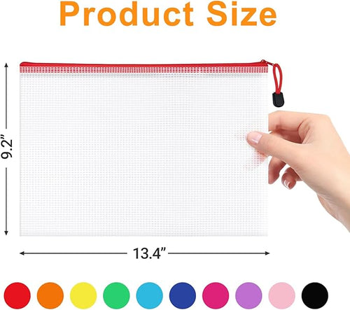 100Pack Mesh Zipper Pouch Bags, Waterproof A4 Letter Size Document Zipper Pouches for Storage, Teacher School, Toys, Puzzle, Office, 10 Colors