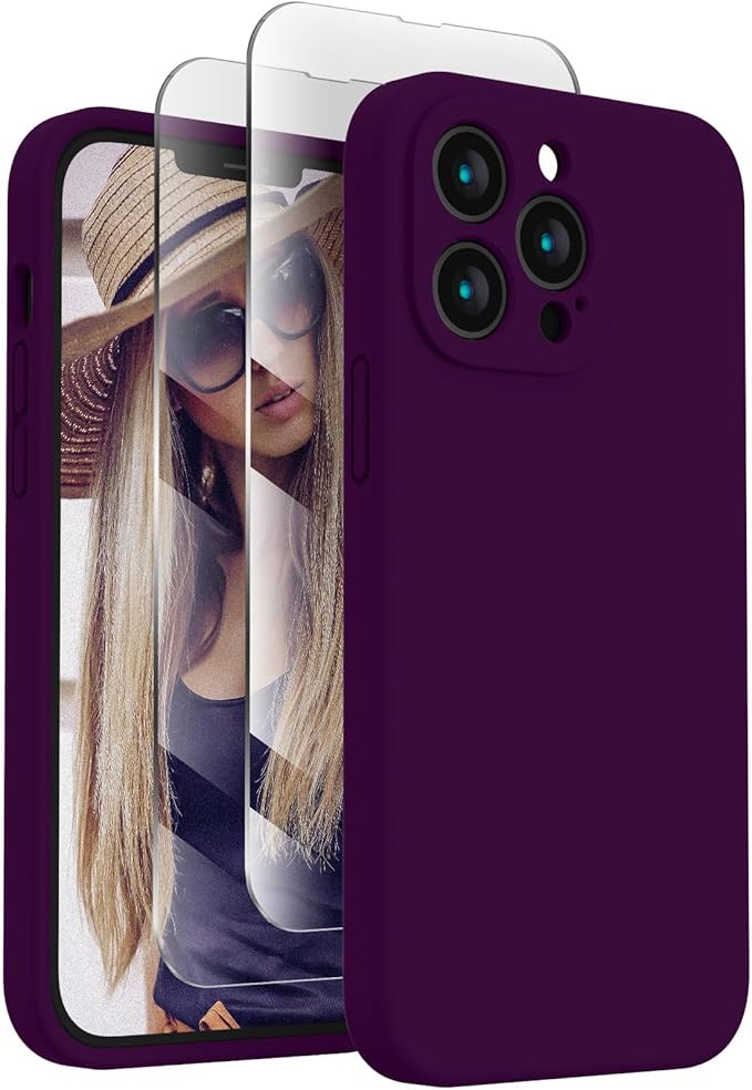 FireNova Designed for iPhone 13 Pro Case, Silicone Upgraded [Camera Protection] Phone Case with [2 Screen Protectors], Soft Anti-Scratch Microfiber Lining Inside, 6.1 inch, Wine Red
