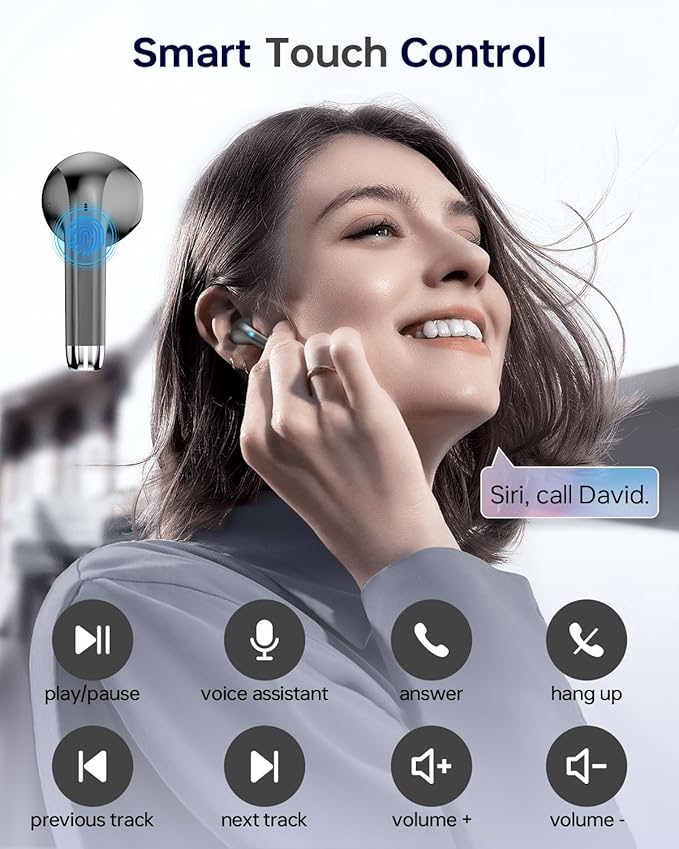 Wireless Earbuds Bluetooth 5.3 Ear Buds, Bluetooth Headphones with LED Display Charging Case, 40Hrs Playtime Stereo Sound, IPX7 Waterproof in-Ear Earphones with Mic for Phone Tablet Sports, Charcoal
