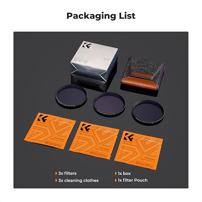 K&F CONCEPT 49mm Star Filters Kit (3pcs) 4 Points 6 Points 8 Points Cross Screen Starburst Filters Set -18 Layer Coating Ultra Slim Optical Glass Camera Lens Filter with 3 Cleaning Cloth