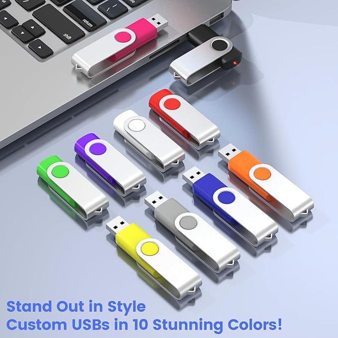 ABLAZE Custom Flash Drive 64GB 10 Pack, Personalized USB Logo Flash Drives USB 2.0 Thumb Drives with Logo Memory Stick (Mixcolors)