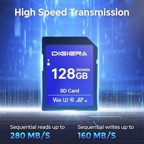 128GB LSU100 SDXC UHS-II Memory Card - up to 280MB/s, C10, U3, V60, 6K, SD Card for Computers, Digital Cameras, Home Theatre Devices, Car Navigation Systems (1 Pack)