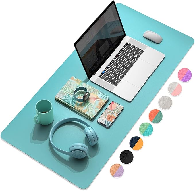 YSAGi Desk Mat, Mouse Pad,Waterproof Desk Pad,Large mouse pad for desk, Leather Desk Pad Large for Keyboard and Mouse,Dual-Sided Mouse Mat for Office and Home (35.4" x 17", Calamine Blue+Cobalt Green)