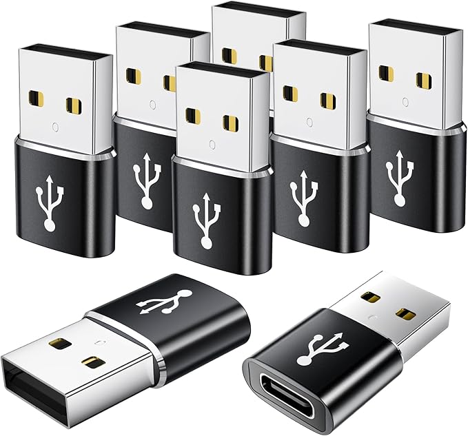 USB to USB C Adapter 8 Pack,USB to Type C Adapter,USBA Charger Type-C Fast Charging Cable Converter,USBC Adapters for iPhone 15 14 13,iWatch,iPad,Phones,Black