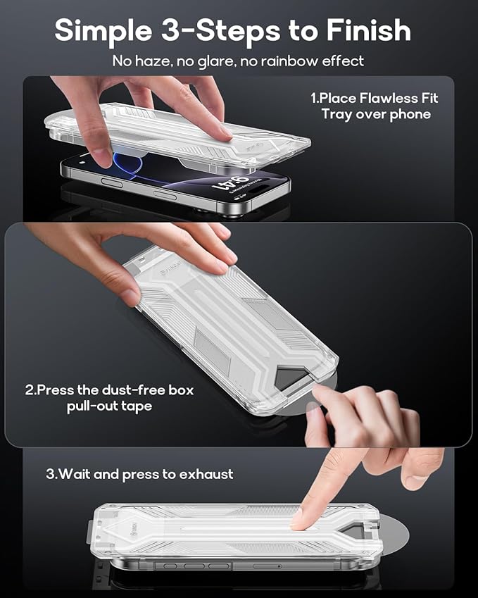 3 Pack for iPhone 15 Plus Tempered Glass Screen Protector:9H+ Durable, Auto Positioning, Bubble Free, High Definition, Easy Installation
