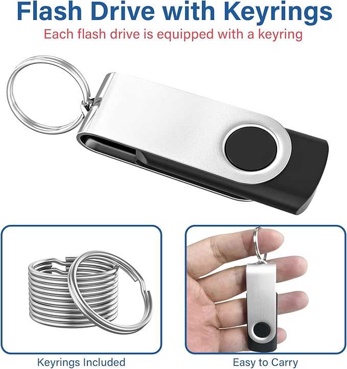 USB Flash Drives 8GB 20 Pack, Wooolken USB 2.0 Thumb Drives with Keychains Memory Stick USB Drive Pendrive for PC Laptop Computer (Black)