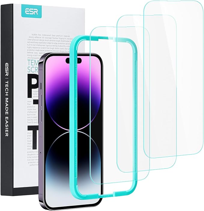 ESR 3 Pack for iPhone 14 Pro Max Screen Protector, [9H Hardness] [Military Grade Shatterproof] Tempered Glass Film with Easy Installation Tool, HD Clear, Scratch Resistant
