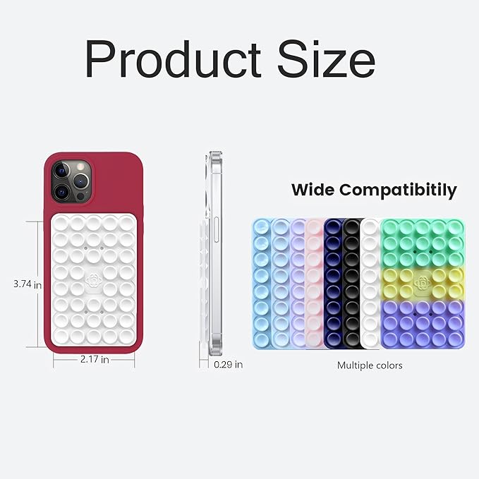 Silicone Double-Sided Suction Phone Grip Detachable Mount - Car Dashboard/Shower Phone Holder, Hands-Free For Selfies & Videos, ASMR- iphone & Android Compatible (Large, White+Colorful Stripes)