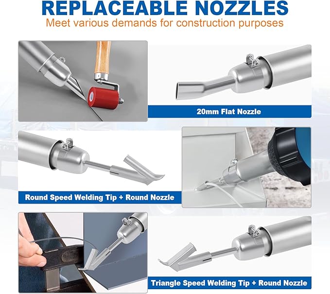 Iglobalbuy 1500W Hot Air Plastic Welder Plastic Welding Roofing Kit Vinyl PVC TPO Welding Handheld Plastic Hot Air Heat Gun Welding Torch with Various Nozzles