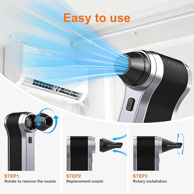 Electric Air Duster - 130000RPM Compressed Air Duster with Brushless Motor,3-Gear Speeds - Air Duster, 4pcs Nozzles - Mini Blower for Keyboard,Car,PC,Home Cleaning