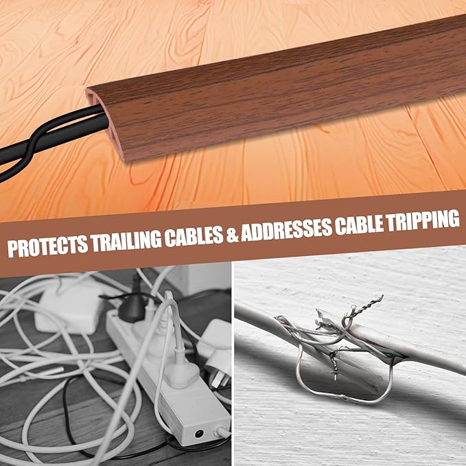 Floor Cord Cover Self Adhesive Cord Hider,3.3FT Cable Management, Extension Strip Protector for Wires, Prevent Cable Trips for Offices, Gyms, Exhibitions Cavity:0.39"(W) x0.27(H) Wood Red Teak