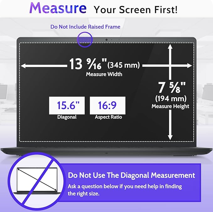 15.6 Inch Laptop Privacy Screen Compatible With Lenovo Hp Dell Acer Asus Thinkpad Envy Xps, 16:9 Aspect Removable Anti Glare Blue Light Filter Protector, 15 In Computer Monitor Security Shield