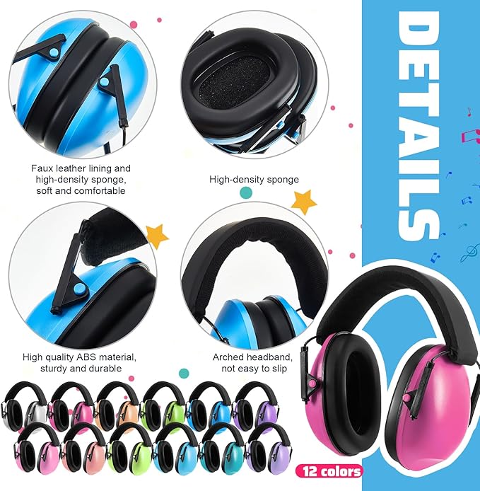 Amylove 12 Pcs Kids Ear Protection Noise Cancelling Headphones Ear Muffs Bulk 27db Adult Noise Reduction Hearing Earmuff(Universal Fit (kids & Adults),Classic Style,Macaron Color)