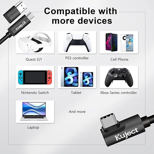 Kuject Link Cable 20FT Compatible for Quest 3S/3, Quest 2/Pro, Pico 4, VR Headset Accessories Cable for Rift S/Steam VR Games, USB 3.0 Type C to C High Speed Data Transfer Charging Cord for Gaming PC