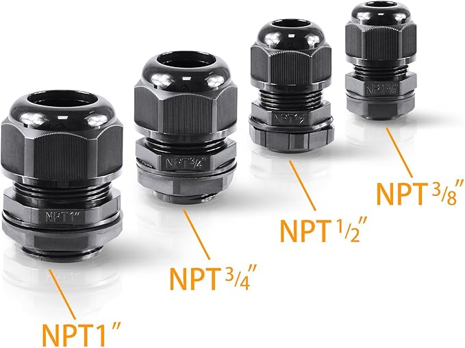 XHF 10 Pcs 1/2" IP68 Strain Relief Nylon Cord Grip Waterproof NPT Cable Glands Adjustable UL Listed and RoHS Compliant (Black)