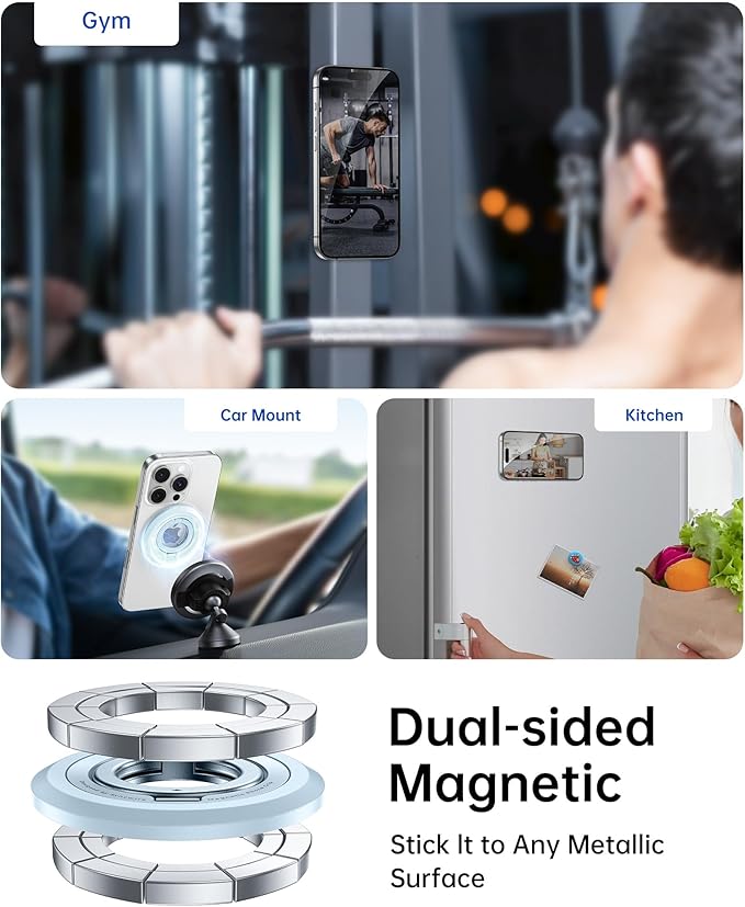 SYNCWIRE Magnetic Phone Ring Holder for MagSafe, 360° Rotation Dual Sided Magnet Grip Cell Phone Ring Stand Finger Kickstand Compatible with iPhone 16 15 14 13 12 Pro Max fits MagSafe - Blue