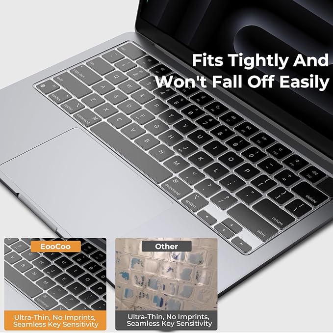 EooCoo Premium Keyboard Cover Skin Ultra Thin Protector Compatible with 2025-2021 MacBook Air 15" 13.6" M4 M3 M2 Chip, MacBook Pro 14" 16" M4 M3 M2 M1 Pro Max Chip, Clear