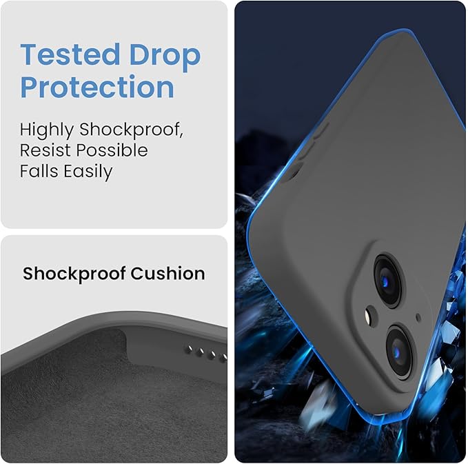 FireNova Designed for iPhone 15 Plus Case, Silicone [Camera Protection] Case with [2 Screen Protectors], Soft Anti-Scratch Microfiber Lining Inside, 6.7 inch, Space Gray