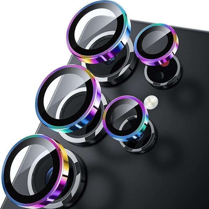 WSKEN for Samsung Galaxy S25 Ultra Camera Lens Protector - Ultra Thin Case Friendly, 9H Shatterproof Tempered Glass with Aluminum Metal Circle Camera Screen Protector Cover Accessories, Colorful