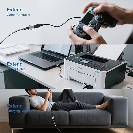 Tan QY USB 3.0 Extension Cable 12Ft, USB 3.0 High Speed Extender Cord Type A Male to A Female for PlayStation, Xbox, USB Flash Drive, Hard Drive, Card Reader,Scanner,Printer,Keyboard (Silver, 12Ft)